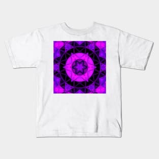 Mosaic Kaleidoscope Flower Black and Purple Kids T-Shirt